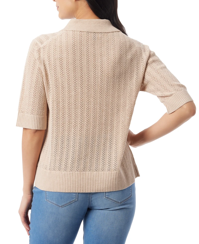 Gloria Vanderbilt Women's Peggy Pointelle-Knit Polo Sweater