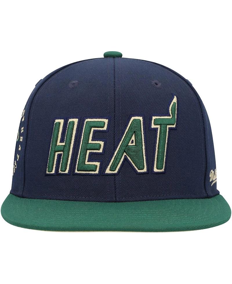 Men's Mitchell & Ness Navy, Green Miami Heat 15th Anniversary Hardwood Classics Grassland Fitted Hat