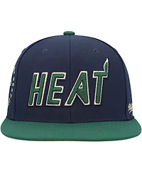 Men's Mitchell & Ness Navy, Green Miami Heat 15th Anniversary Hardwood Classics Grassland Fitted Hat