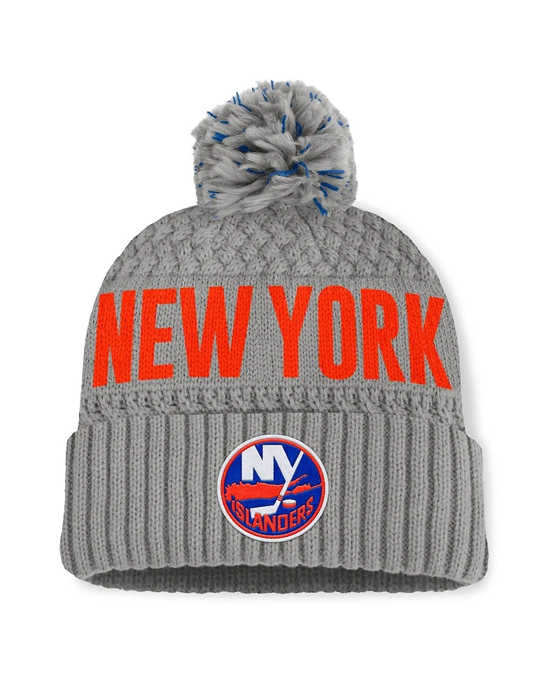 Fanatics Women's Gray New York Islanders Heritage Tilly with Pom Cuffed Knit Hat