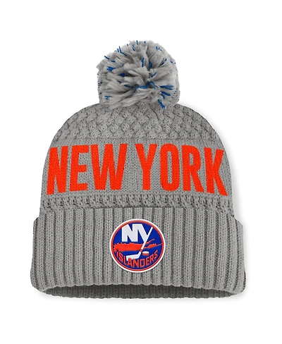 Fanatics Women's Gray New York Islanders Heritage Tilly with Pom Cuffed Knit Hat