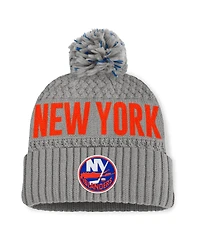 Fanatics Women's Gray New York Islanders Heritage Tilly with Pom Cuffed Knit Hat