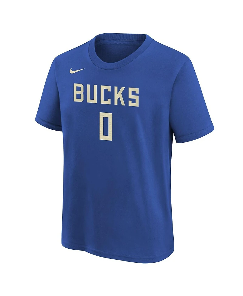 Nike Big Boys and Girls Damian Lillard Royal Milwaukee Bucks 2024/25 City Edition Name Number T-Shirt