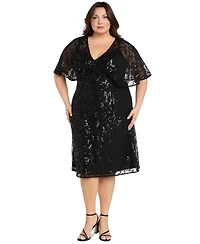 R & M Richards Plus Cape-Sleeve Sequin Empire-Waist Dress