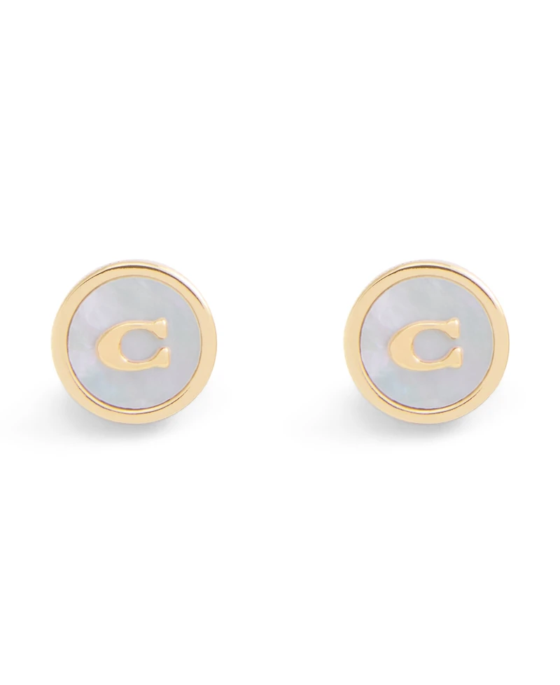 Coach Signature Mother of Pearl Coin Stud Earrings