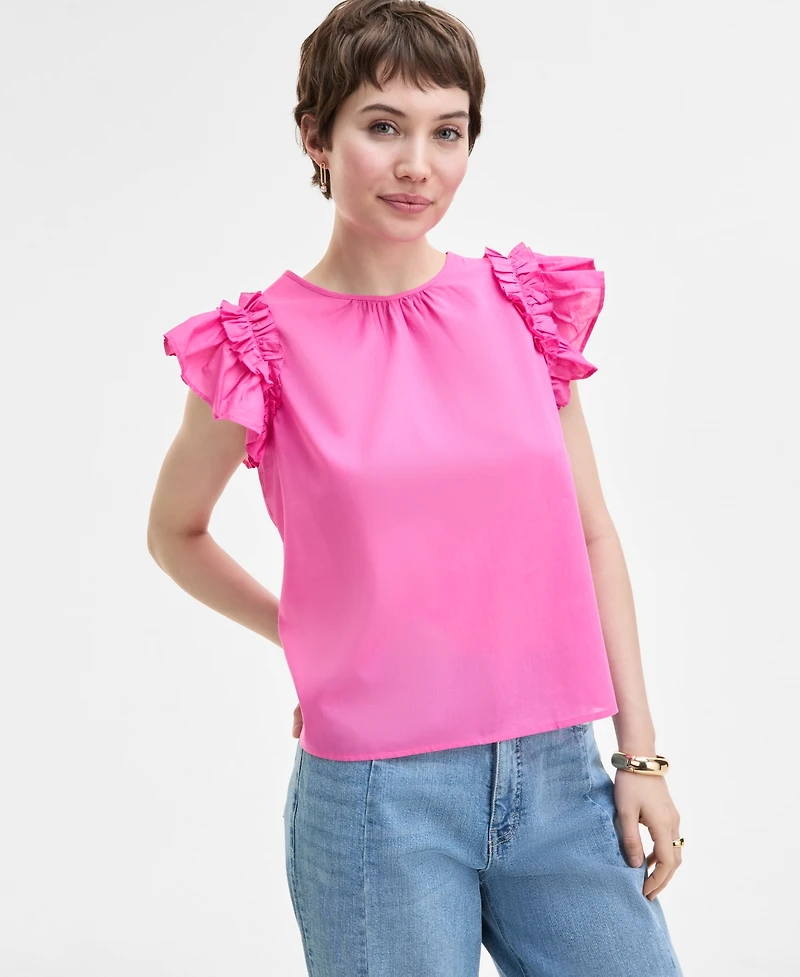 On 34th Women's Ruffle Short-Sleeve Voile Top, Created for Macy's