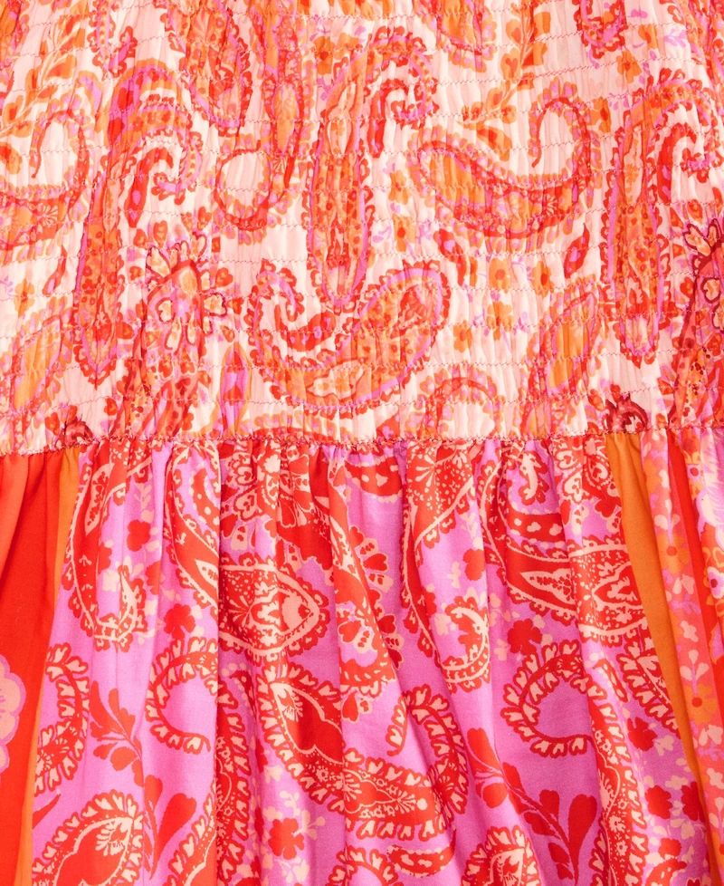 Msk Women's Cotton Printed Smocked-Bodice Maxi Dress