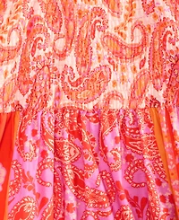 Msk Women's Cotton Printed Smocked-Bodice Maxi Dress