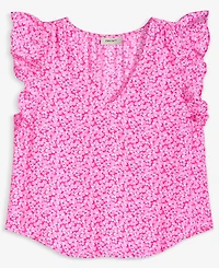 On 34th Women's Printed Ruffle V-Neck Top, Exclusively at Macy's