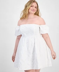 Seni & Cade Plus Off-The-Shoulder Jacquard Fit Flare Dress