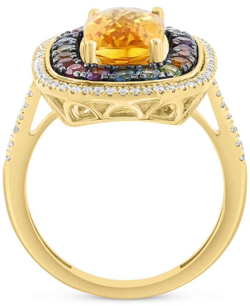 Effy Multi-Gemstone (3-5/8 ct. t.w.) & Diamond (1/3 ct. t.w.) Halo Ring in 14k Gold