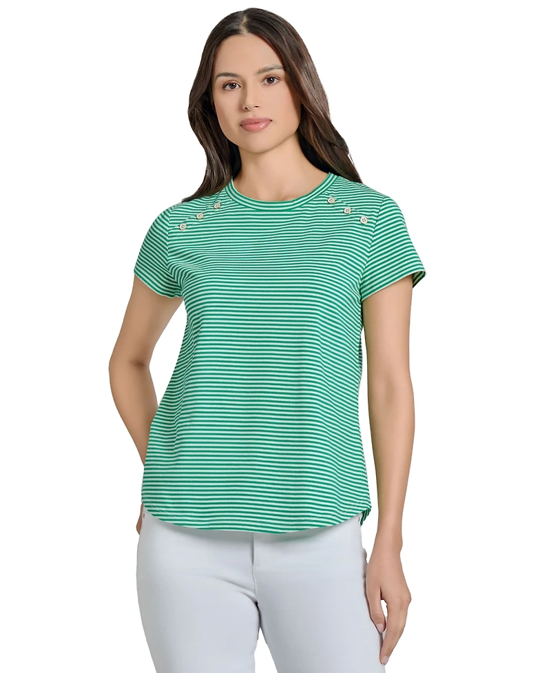 Jones New York Women's Striped Button-Trim T-Shirt