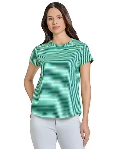 Jones New York Women's Striped Button-Trim T-Shirt