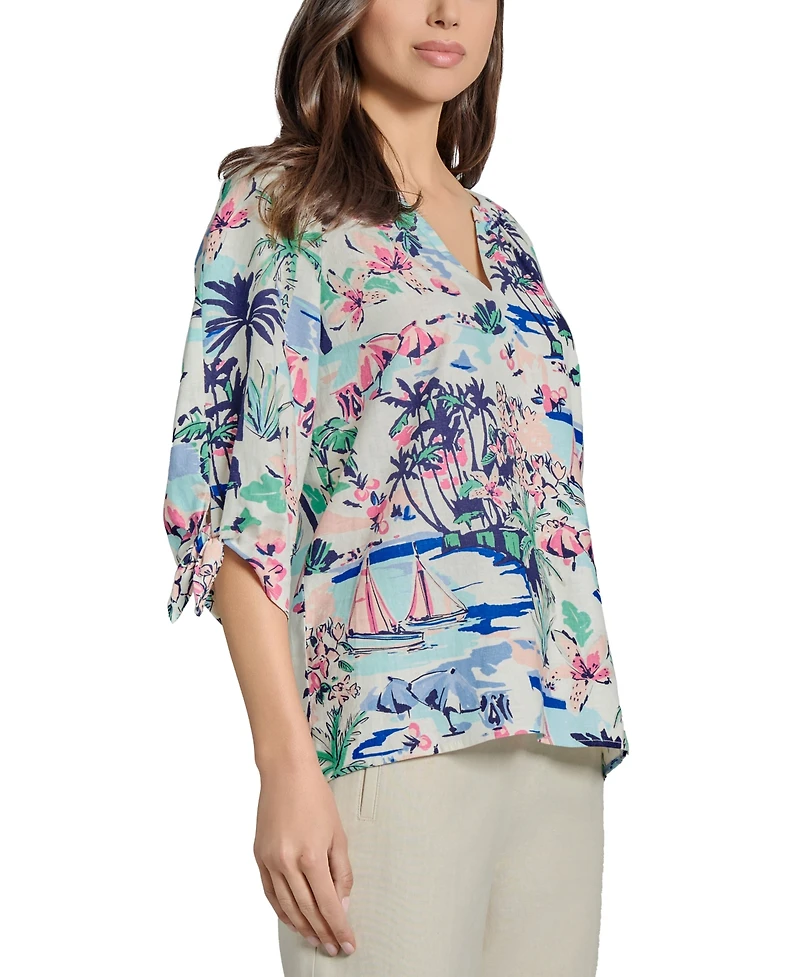Jones New York Women's Printed Linen-Blend Blouse
