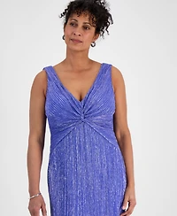 Connected Women's Metallic V-Neck Twist-Front Dress