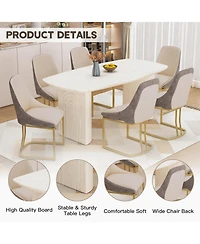 70.8-Inch High-End Solid Wood Table With Fabric +Pu Modern Dining Side Chairs (Dining And Chair Set)