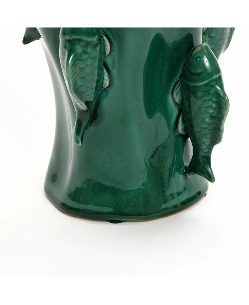 LuxenHome Marine Green Ceramic Fish 12.2-Inch Tall Vase