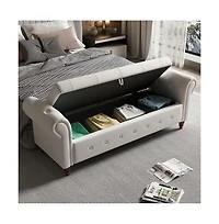 63 Inch Upholstered Storage Bench with Rolled Arms, Tufted Ottoman Large Hidden Compartment-The Pop Home