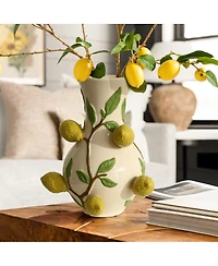 LuxenHome Ivory with Yellow Lemons Ceramic 13.8-Inch Tall Vase