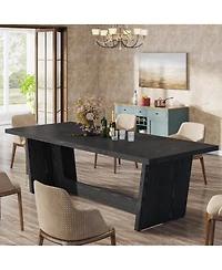 Tribesigns 70.87-Inch Dining Room Table for 6-8 People, Rectangular Farmhouse Kitchen with Solid Pedestal