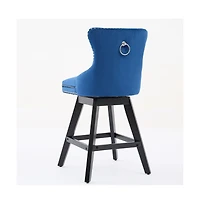 Swivel Velvet Counter Stools with Tufted Back, Nailhead Trim & Wooden Legs, Set of 2-The Pop Home