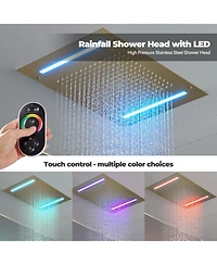 Luxury Shower System Square Top Spray with Body Jets, Led Light Single-Function Handle, and Adjustable Lifting Rod for Bathroom, Brushed Gold