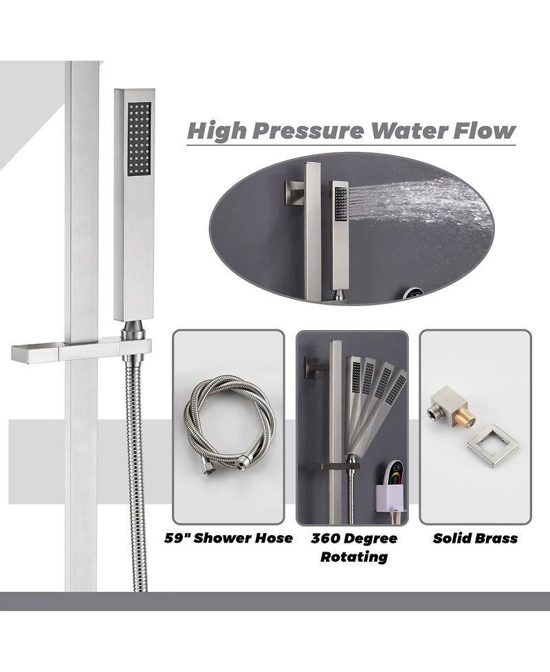 64 Color Luxury Led Shower System with Handheld Shower Shower Faucet Set with Side Body Sprayer Ceiling Rain Shower Head, Brushed Nickel