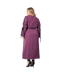 Standards & Practices Plus Ruched Long Sleeve Wrap Dress Maxi Length