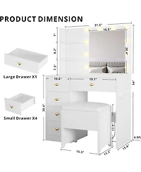 Vanity Desk with Mirror and Lights, Small Makeup Vanity Table with 5 Drawers