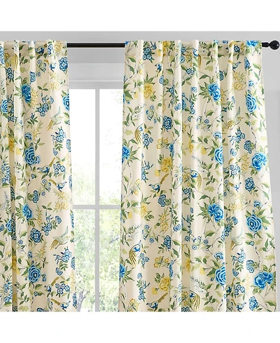 Hlc.me Scarlet Floral & Birds Patterned Back Tab Rod Pocket - Light Blocking Darkening Window Panels, Set of 2 (Green and Yellow, 52 W x 84 L