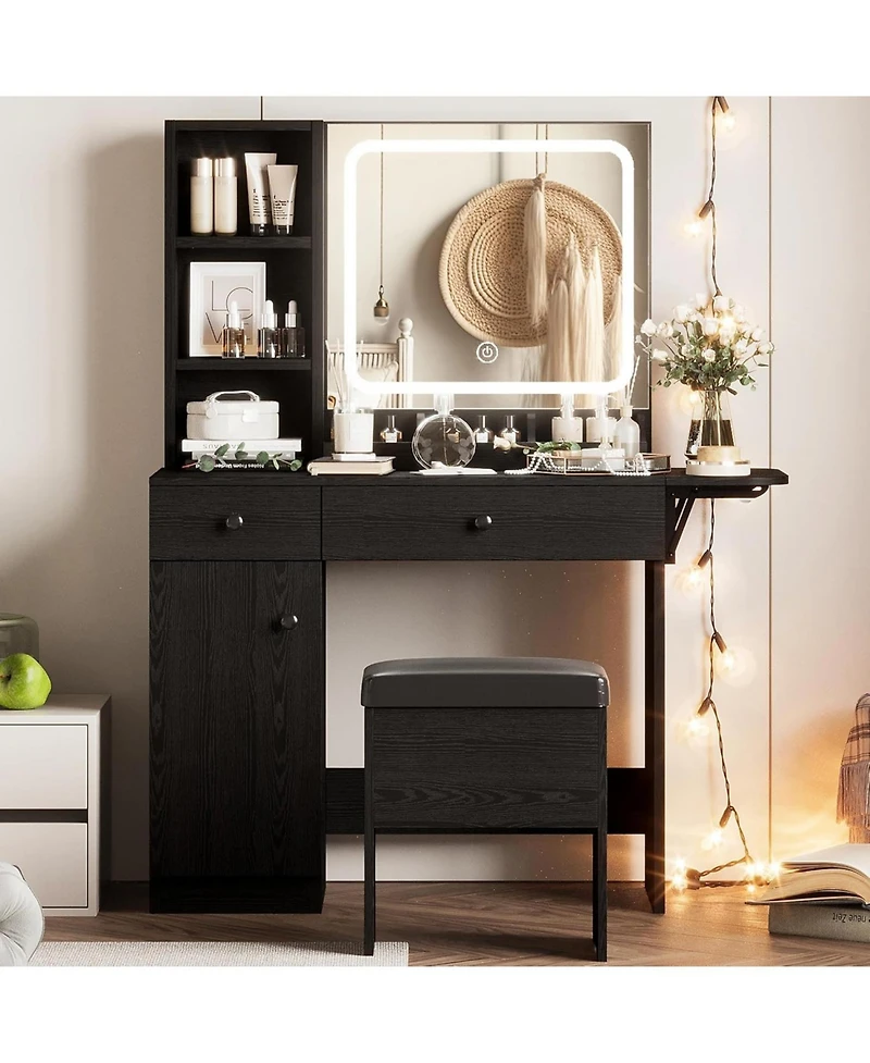Vanity Desk with Led Lighted Mirror & Power Outlet