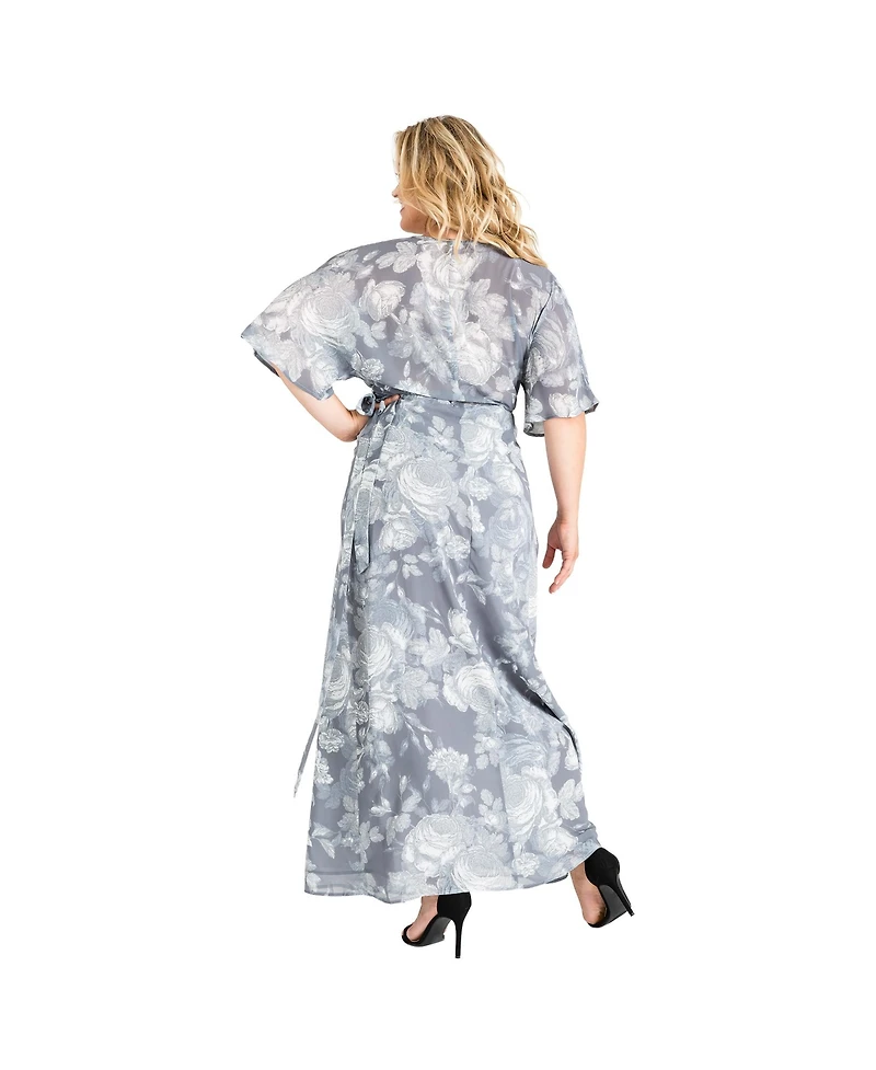Plus Size Women's Floral Chiffon Kimono Wrap Dress Maxi Length