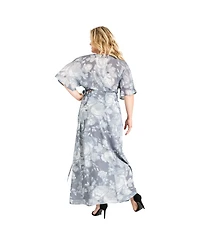 Plus Size Women's Floral Chiffon Kimono Wrap Dress Maxi Length