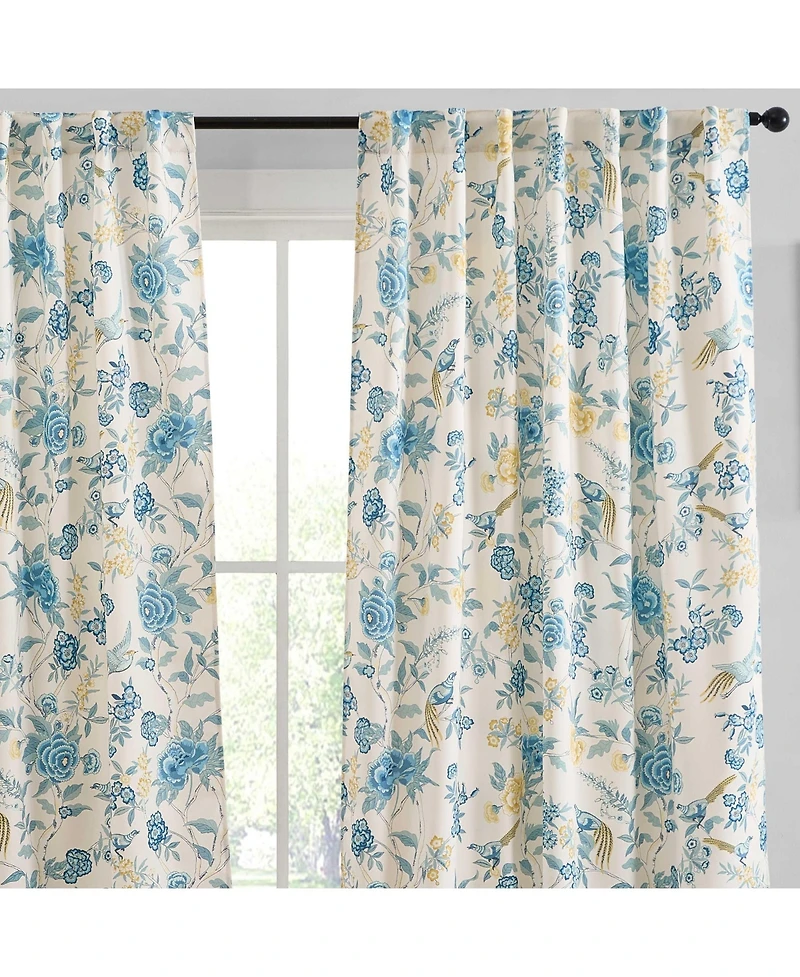 Hlc.me Scarlet Floral & Birds Patterned Back Tab Rod Pocket - Light Blocking Darkening Window Panels, Set of 2 (Grey, 52 W x 84 L)