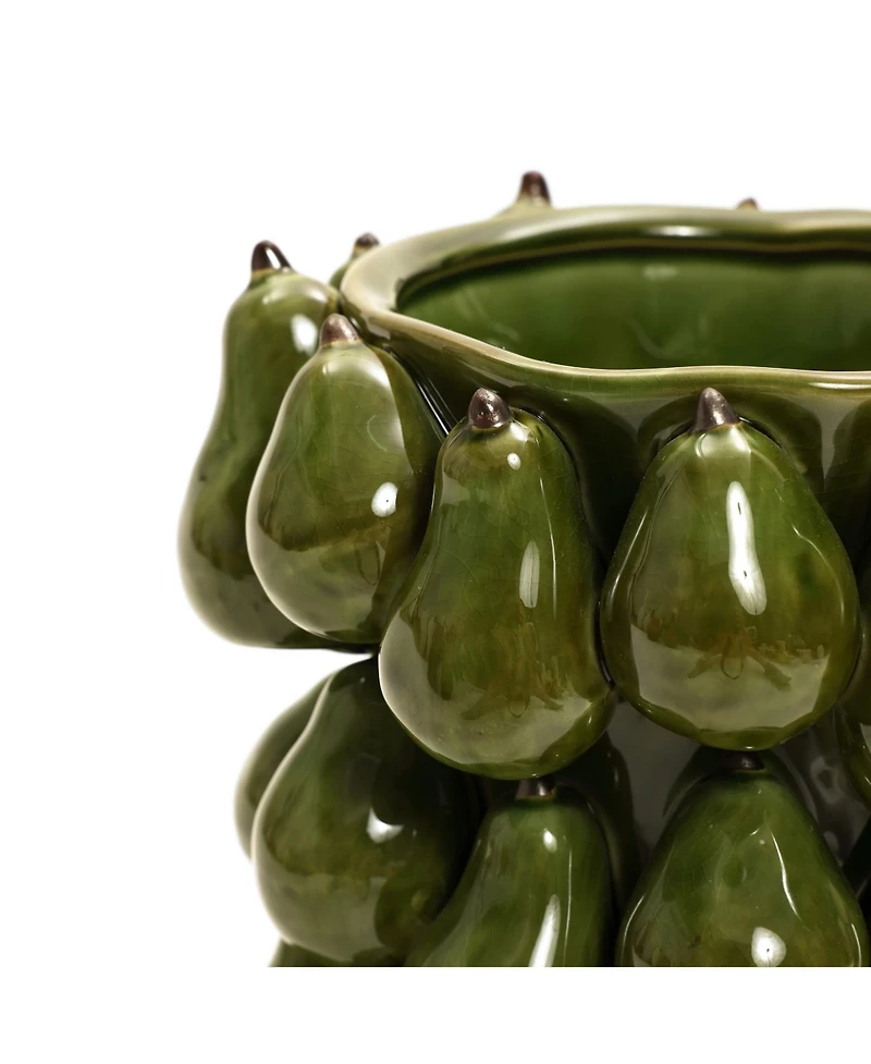 LuxenHome Green Ceramic Modern Pears 12.4-Inch Tall Vase
