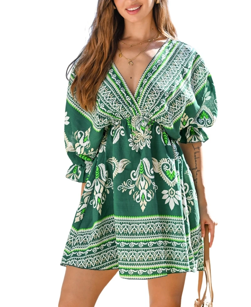 Cupshe Women's Lush Meadow Ornate Mini Beach Dress