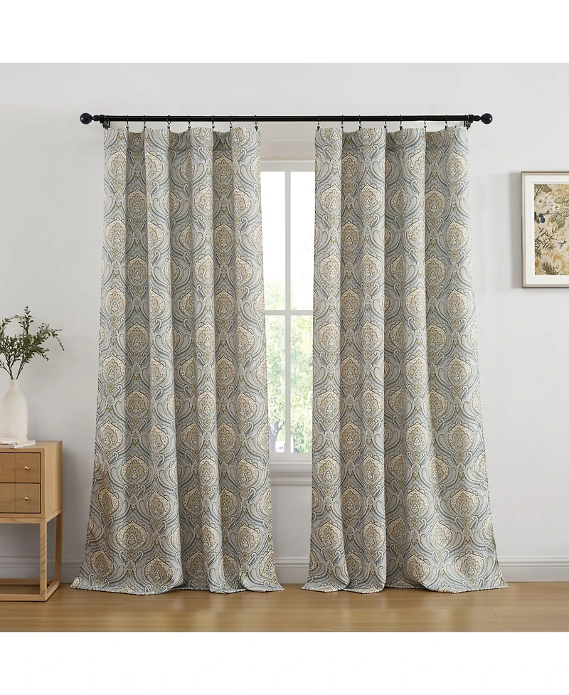 Hlc.me Messina Paisley Damask Patterned Window Back Tab Rod Pocket Curtains Bedroom