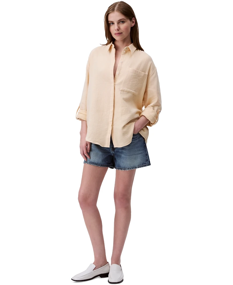 Calvin Klein Jeans Women's Double Gauze Roll-Tab-Sleeve Button-Down Shirt