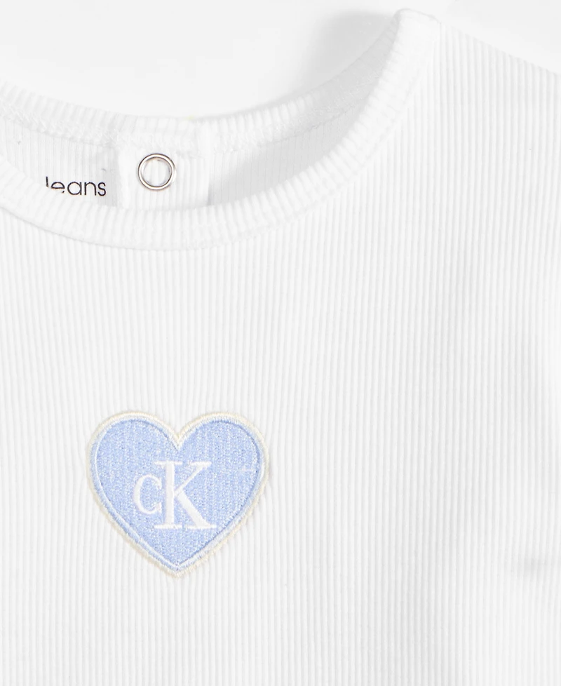 Calvin Klein Baby Girls Ribbed Logo Bodysuit & Denim Skirt, 2 Piece Set