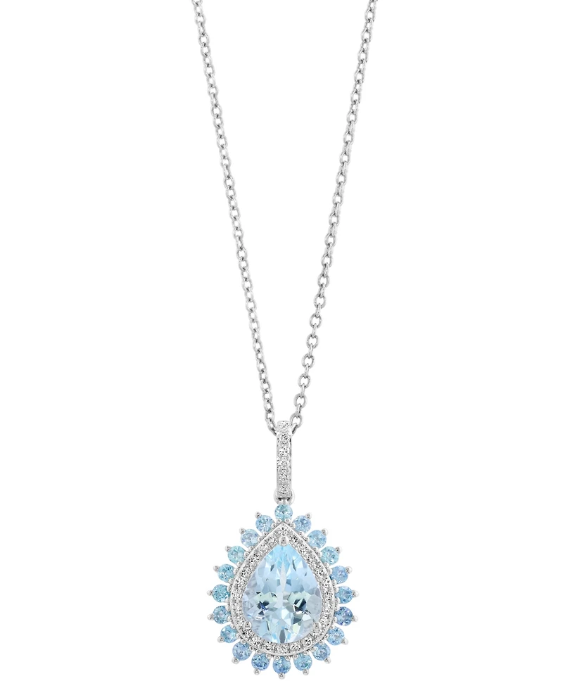 Effy Aquamarine (1-5/8 ct. t.w.), Blue Topaz (3/8 ct. t.w.) & Diamond (5/8 ct. t.w.) 18" Pendant Necklace in 14k White Gold