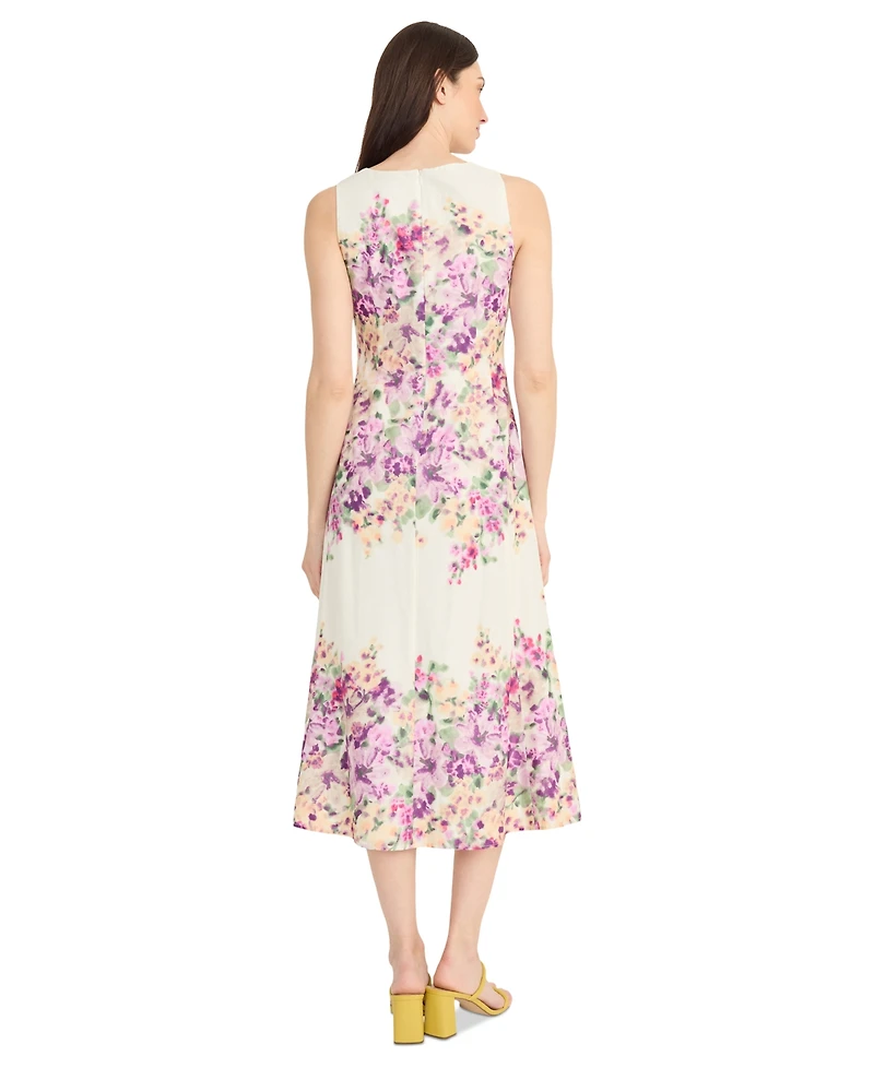 Maggy London Women's Floral-Print Cotton Midi Dress