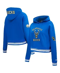 Pro Standard Men's Blue Milwaukee Bucks 2024/25 City Edition Chenille Applique Cropped Pullover Hoodie