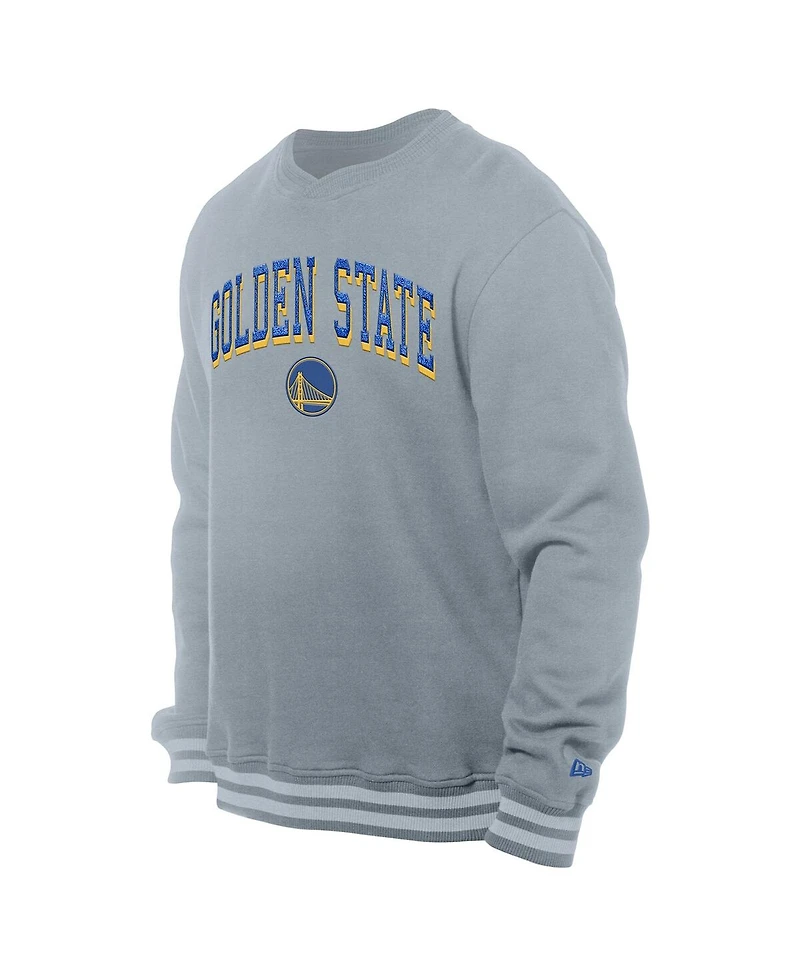 New Era Men's Gray Golden State Warriors Chenille Cross Over Pullover Sweatshirt