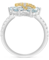 Effy Aquamarine (1-5/8 ct. t.w.) & Diamond (3/8 ct. t.w.) Flower Ring in Sterling Silver & 14k Gold-Plate