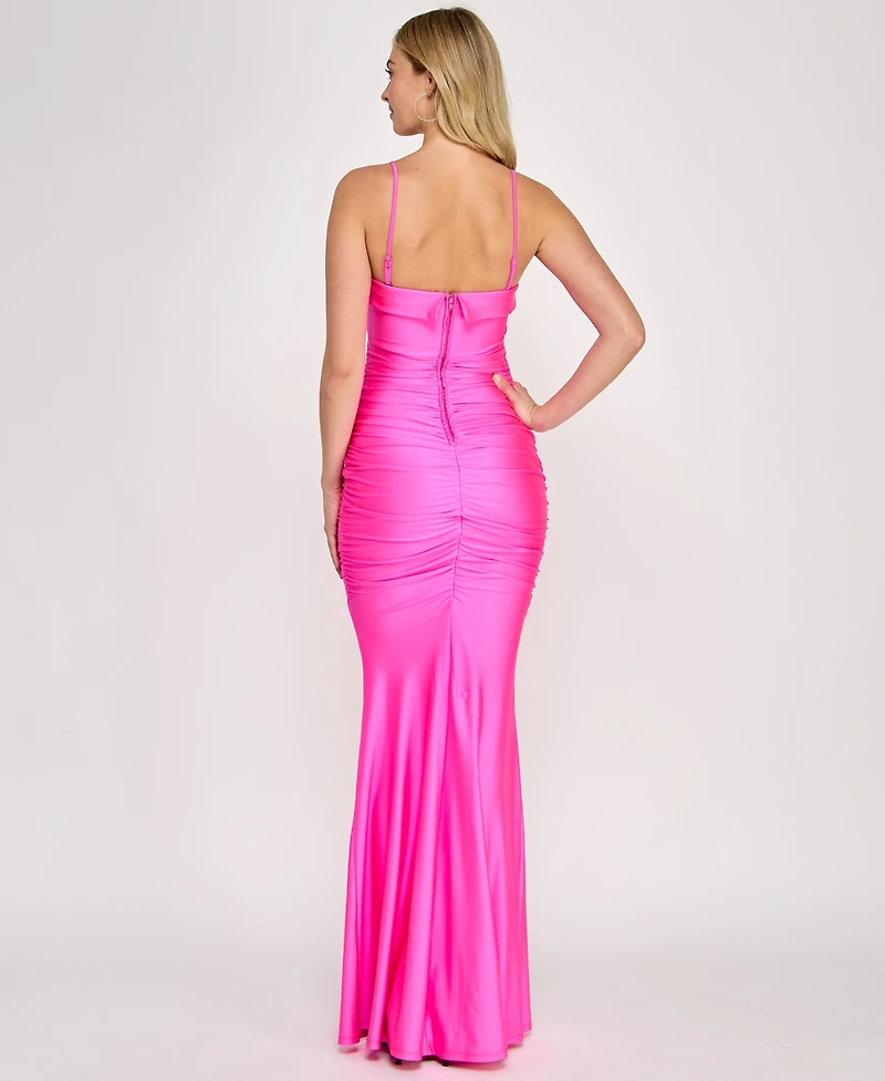 Crystal Doll Juniors' Strapless Satin Tube Gown