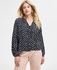 On 34th Women's Printed Pintuck Blouse, Exclusively at Macy's