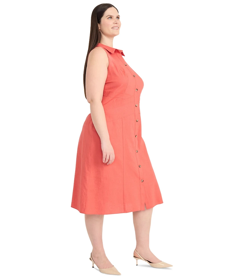 Maggy London Plus Linen-Blend Midi Shirtdress