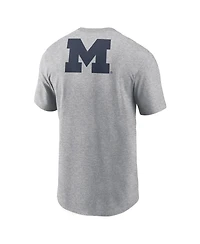 Jordan Men's Heather Gray Michigan Wolverines Campus 2-Hit Primary Mascot T-Shirt