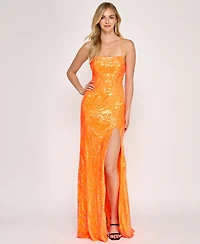 Crystal Doll Juniors' Sequined Lace-Up-Back Gown