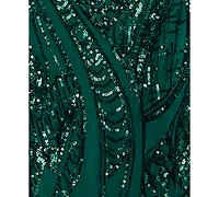 Crystal Doll Juniors' Sequined Lace-Up-Back Gown